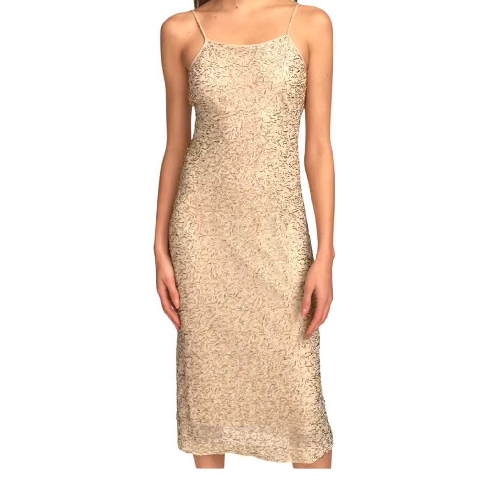 Gold Shimmering Beaded Donna Karen Midi Dress